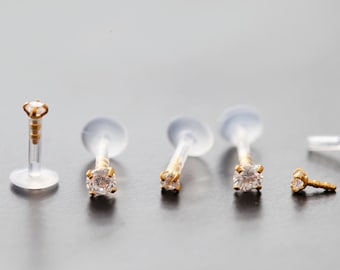 Piercings de oro Bioflex de titanio de 16 g • Pendientes de cartílago Labret de inserción • Piercings hipoalergénicos para concha • Pendientes de oro Bioplast para tragus