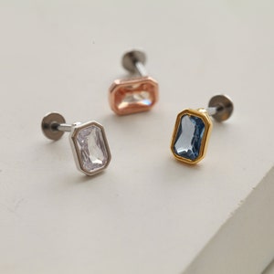 16g 18g 20g Rechteck Ohrstecker • Schraubverschluss • Threadless Conch Ohrring • Pushback Ohrläppchen • Zierlicher Ohrstecker • Gold Kristall Knorpel Piercing