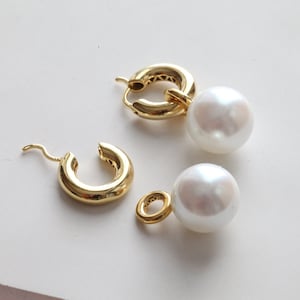 Bold Pearl Hoops • Sterling Silver Drop Earrings • Simple Wedding Hoops • Vermeil Gold Hoops • Thick Gold Earrings • Bridal Shower Gift Idea