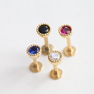 Tiny Gold Cartilage Earring • 4mm Flatback Stud • Medusa Jewelry • Small Tragus Helix Earring • Threadless Pushback Forward Helix Studs