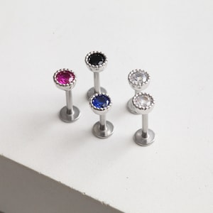 Tiny Silver Cartilage Earring • 4mm Flatback Stud • Medusa Jewelry • Small Tragus Helix Earring • Threadless Pushback Forward Helix Studs