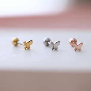 3d Butterfly Tragus Threadless Labret 18g Cartilage Earring 20g Screwback Barbell Cartilage Stud Small Spring Dainty Conch Earring image 1