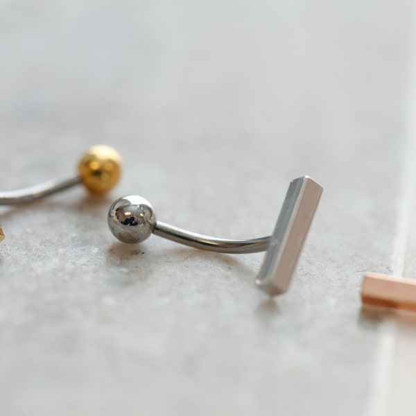 Small Bar Navel Ring • Floating Belly Ring • Dainty Bar Navel Ring • Gold Bar Belly Rings • Hypoallergenic 925 Silver • Simple Belly Jewelry