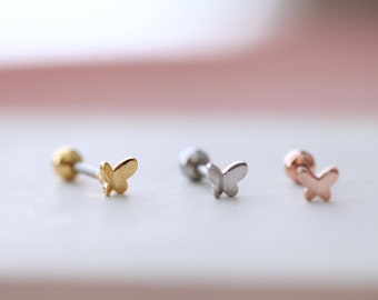 3d Butterfly Tragus Threadless Labret • 18g Cartilage Earring • 20g Screwback Barbell • Cartilage Stud • Small Spring Dainty Conch Earring