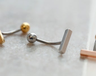 Small Bar Navel Ring • Floating Belly Ring • Dainty Bar Navel Ring • Gold Bar Belly Rings • Hypoallergenic 925 Silver • Simple Belly Jewelry