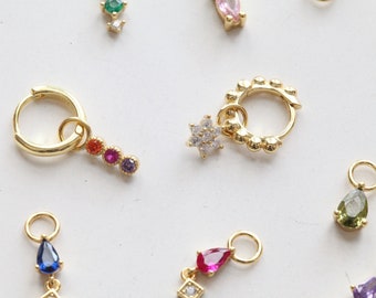 Charm Hoop • 14k Vermeil Sterling Silver Dangle Hoops • Bridal Shower • Graduation Gifts • Baby Initial Earrings • Gold Cartilage Hoops