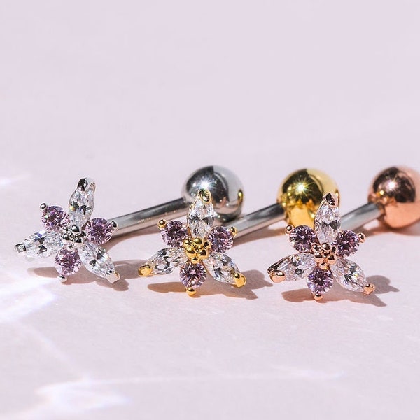 NEW! • Daffodil Navel Ring • Floating Dainty Flower Belly Ring • Gold Floral Belly Rings • Simple Lavender Belly Rings • Dainty Body Jewelry
