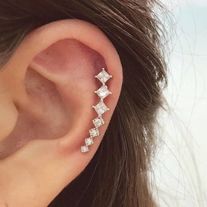 Square Sweep Cartilage Earring • Fashion Statement Ear Sweep • Ear Climber Labret • Threadless PushPin • Screwback Square Line Drop Studs