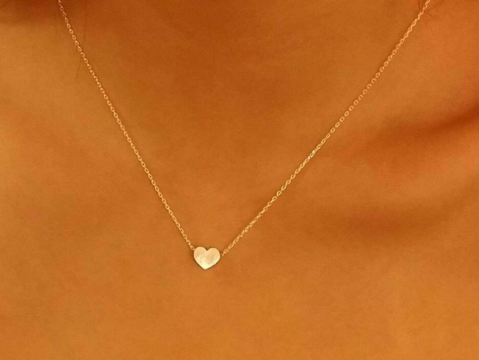 Small Heart Necklace Collarbone Necklace Tiny Heart Pendant Etsy