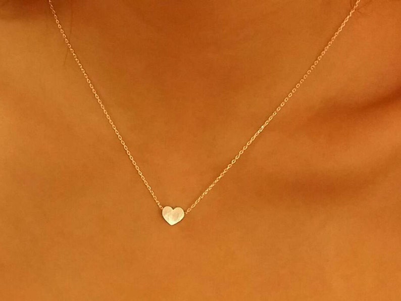 Small Heart Necklace Collarbone Initial Necklace Tiny Pendant Minimalist Jewelry Dainty Gold Necklace Mothers Day Bridesmaids Gift image 1