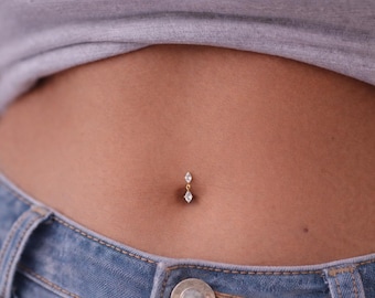 Diamant Baumeln Bauch Ring • 16g 14g Zierlicher Bauchnabel Ring • Kleiner Gold Nabel Ring • Silber Piercing • Glitzerndes Rosé Gold Tropfen Piercings