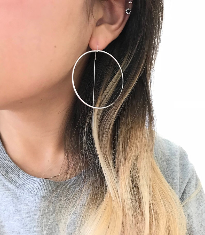 Circle Dangle Threader Earrings Simple Drop Earrings Silver Etsy