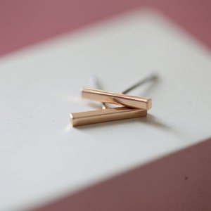 Bar Earrings Simple Studs Silver Bar Earrings Minimalist Gold Line Earrings Waterproof Gold Bar Earrings Dainty Daily Studs image 4