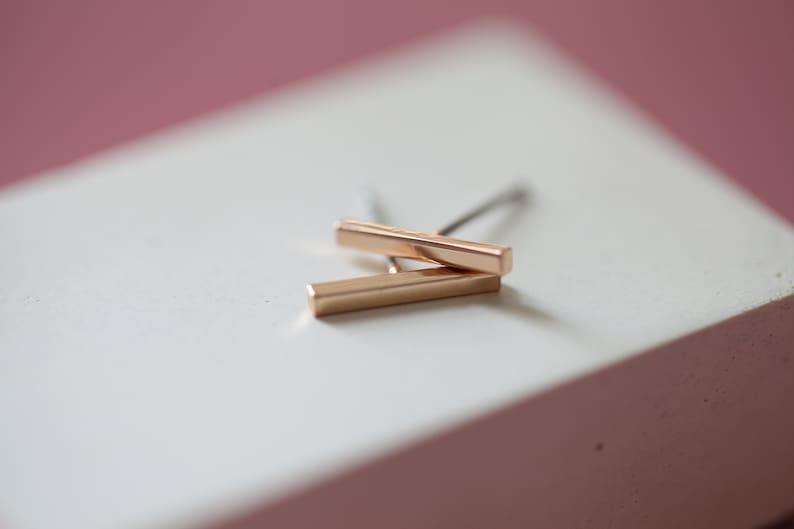 Bar Earrings Simple Studs Silver Bar Earrings Minimalist Gold Line Earrings Waterproof Gold Bar Earrings Dainty Daily Studs image 4