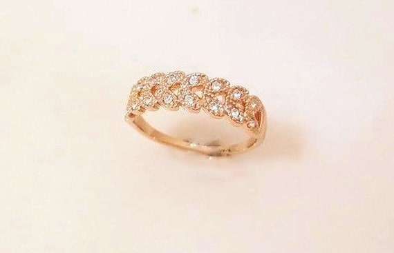 Rose Gold Band Ring • Austria Crystal ring• Crystal Pave leaf crown ring • simple band ring • delicate ring• 18k gold plated band ring, 7, 8