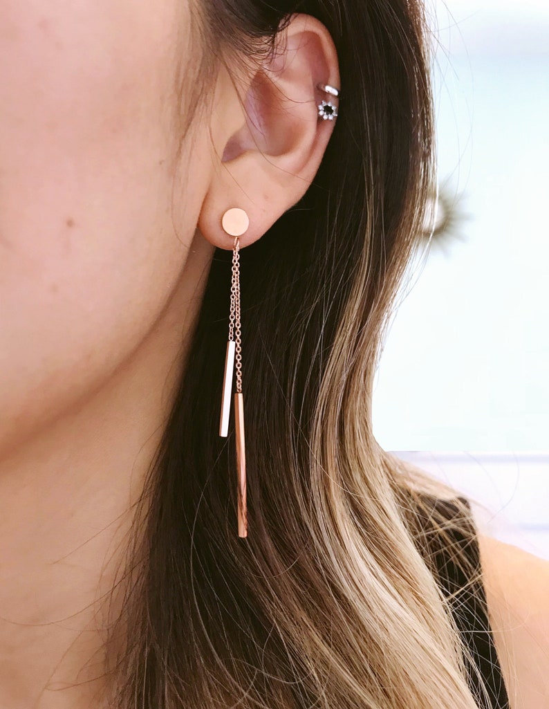 Circle Drop Earrings Bar Dangle Bar Drop Earrings Rose Gold Etsy