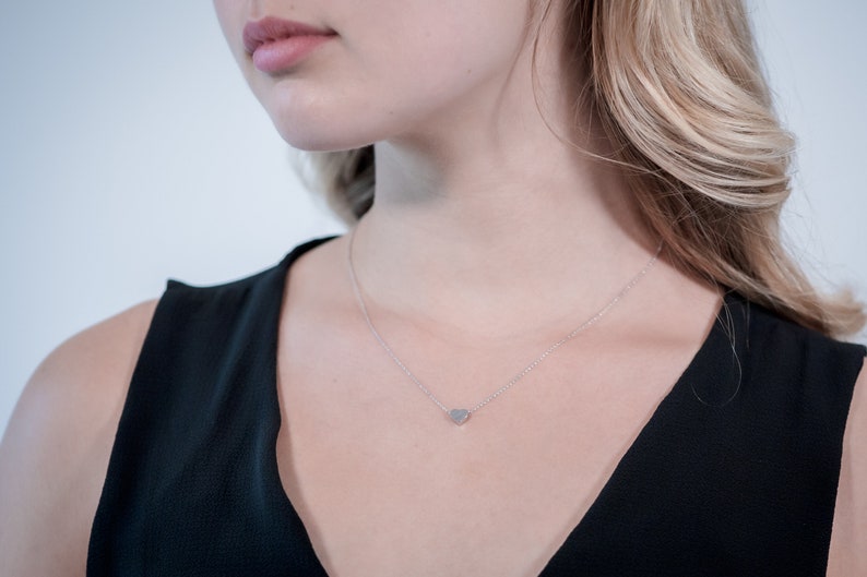 Small Heart Necklace Collarbone Initial Necklace Tiny Pendant Minimalist Jewelry Dainty Gold Necklace Mothers Day Bridesmaids Gift image 4