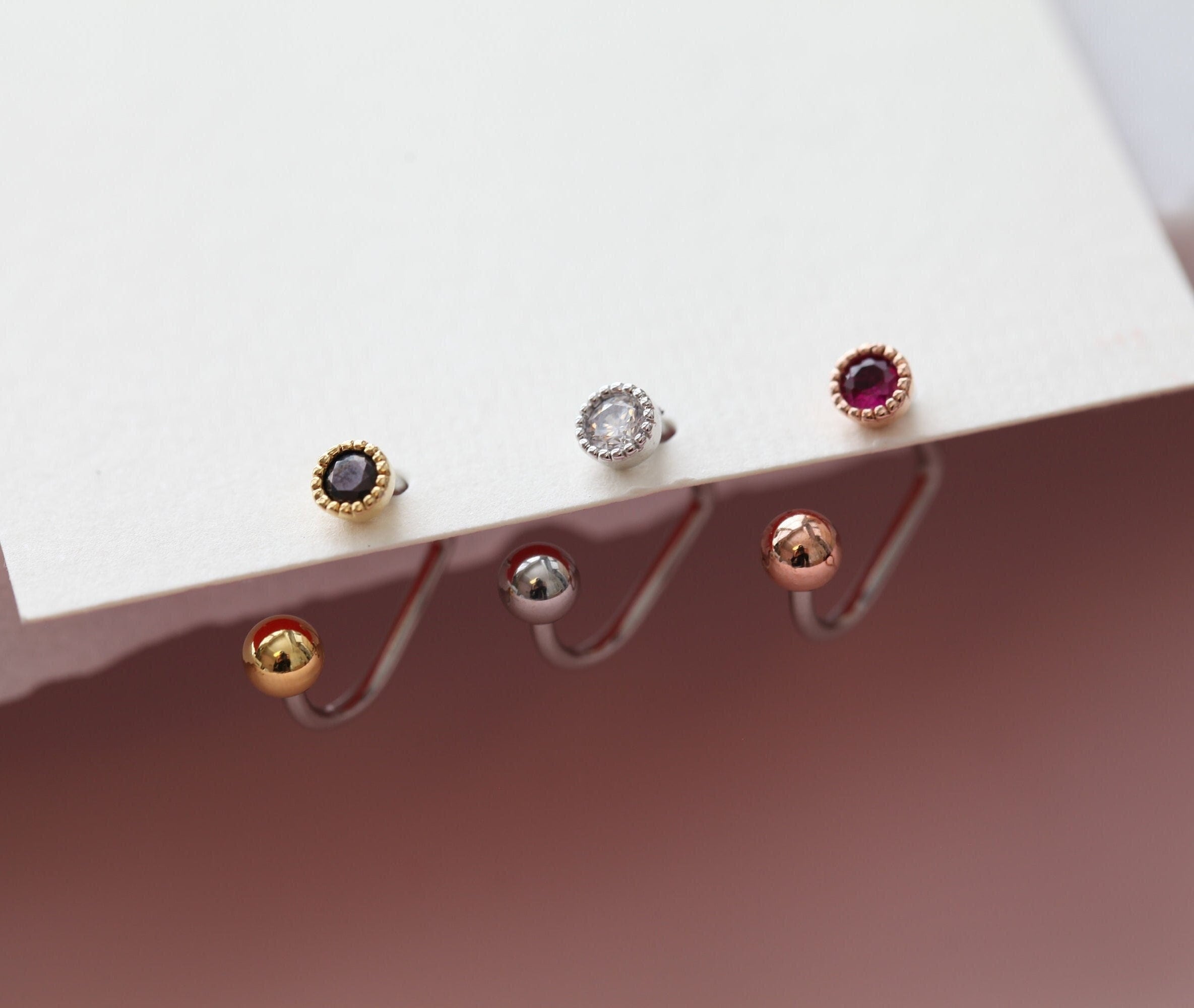 16g Circle Medusa Ring • Lippy Loop Labret • Surgical Steel Lip Ring • Geometric Lip Piercing • Blue Stone Lip • Pink Stone Simple Labret