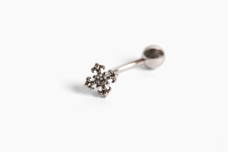 Medieval Cross Ring Floating Belly Ring Whimsigoth Minimalist Belly Button Ring Small Dainty Simple Trendy Belly Ring Gifts for her image 1