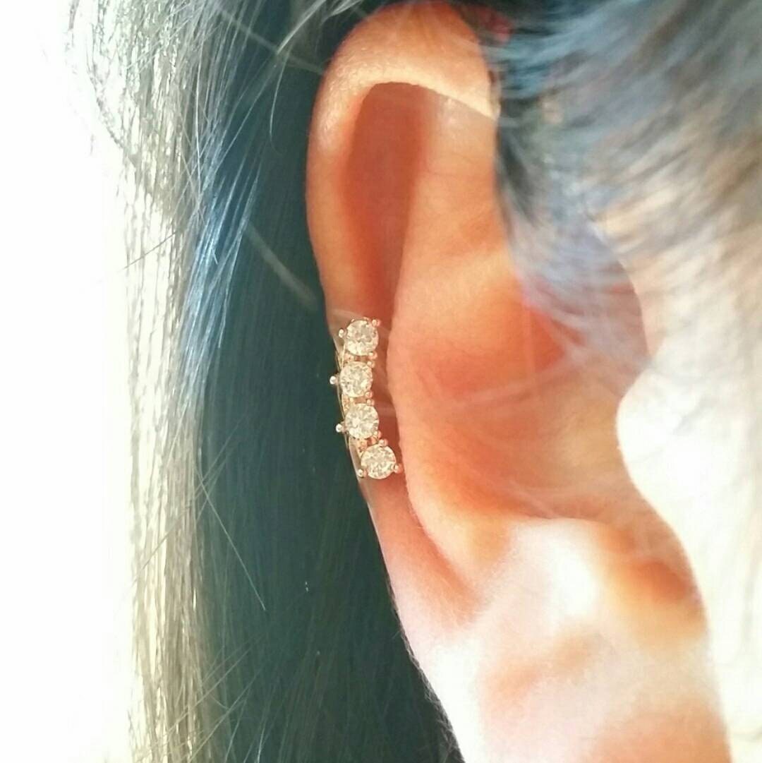 Gem Diamond Sterling Silver Ear Climber Cartilage Ring Bar Stud Piercing Earring 