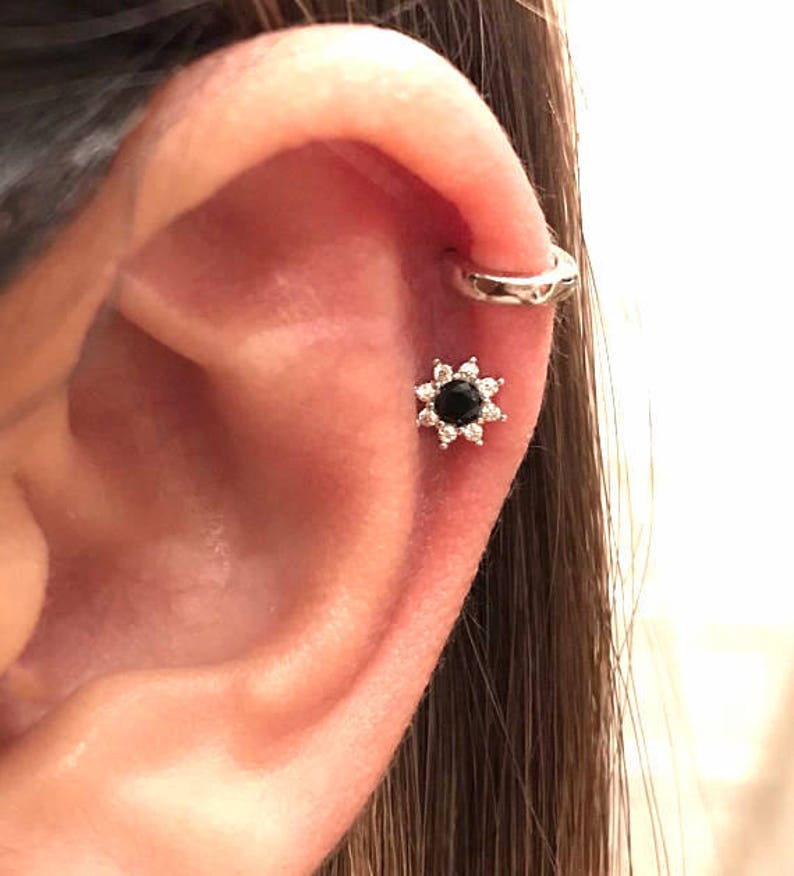 CZ Sunlower Cartilage Earring Small Tragus Earring Dainty Etsy