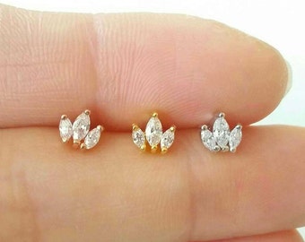 CZ Crown cartilage stud, simple tragus earring, flat back conch earring, dainty studs, rose gold stud earring, crystal cartilage piercing