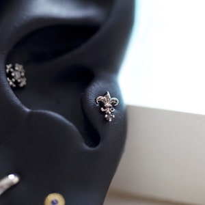 Medieval Cartilage Stud Armor Conch Earring 18g Flat Back Tragus Earring Medusa Ring Silver Shield Studs Cross Threadless Labret image 7