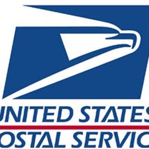 May include: The United States Postal Service logo features a blue square with a white eagle in flight. The eagle's head is facing the right side of the image. The words "UNITED STATES POSTAL SERVICE" are printed in white below the square.