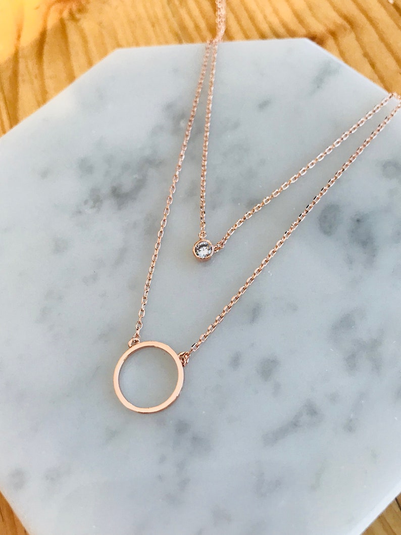 Double Layer Necklace Circle Collarbone Necklace Gemstone Etsy