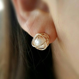 Gold Stud Earrings • Bridesmaids Gifts • Pearl Gold Knot Earrings • Tie the Knot • Crisscross Earrings • Wedding Jewelry • Love Knot Earring