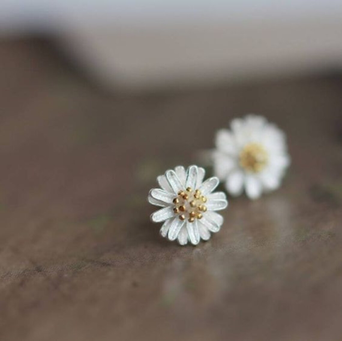Elegant Daisy Flower Jewelry Set 925 Sterling Silver Studs Etsy