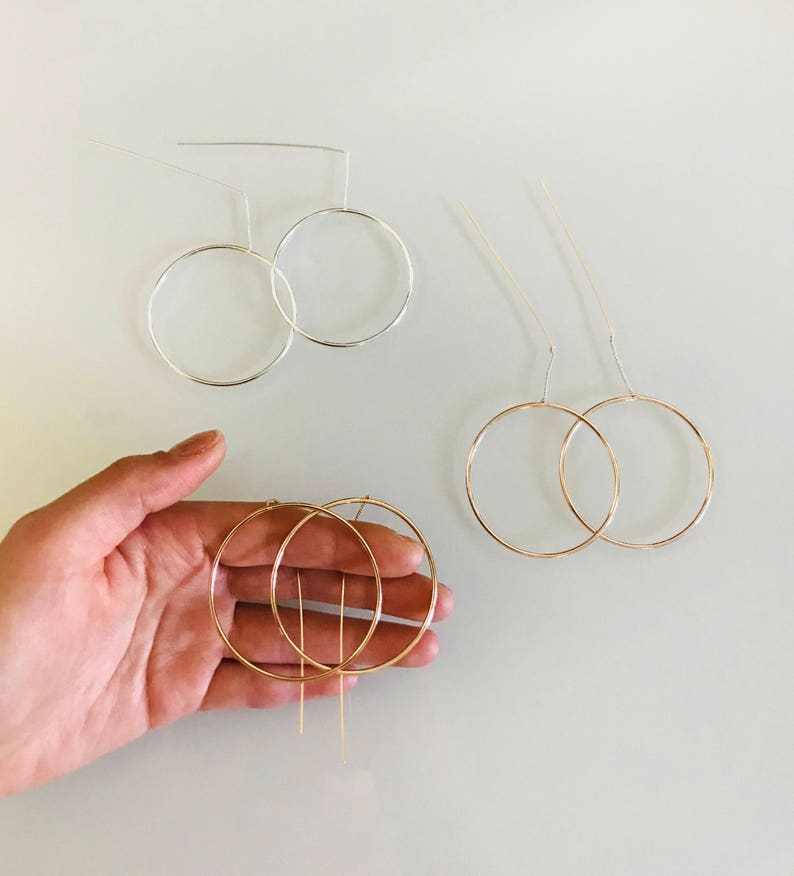 Circle Dangle Threader Earrings Simple Drop Earrings Silver Etsy