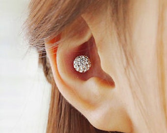 Pave Ball Stud Earrings • Glitter Ball Studs • Cute Disco Ball Earrings • 7mm Ball Classy Shining Stud Earrings • Bling Conch Earrings