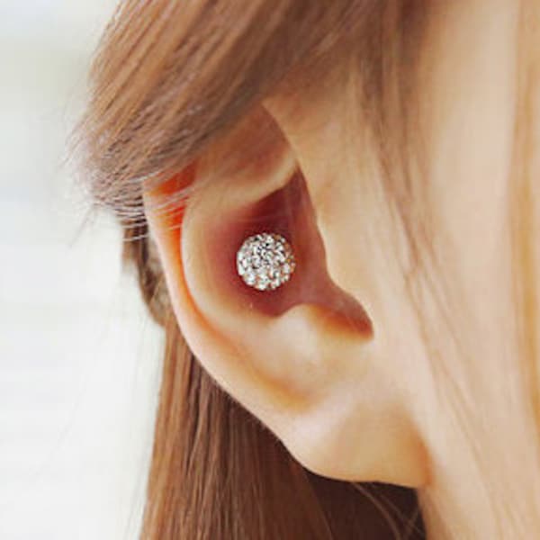 Pave Ball Stud Earrings • Glitter Ball Studs • Cute Disco Ball Earrings • 7mm Ball Classy Shining Stud Earrings • Bling Conch Earrings