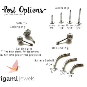Labret For Origami Jewels Cartilage Earrings • Flat Back • 316l Stainless Steel • Silver Ball Ends Banana Bar • Tragus Earring • Conch Studs