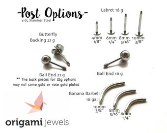 Labret For Origami Jewels Cartilage Earrings • Flat Back • 316l Stainless Steel • Silver Ball Ends Banana Bar • Tragus Earring • Conch Studs