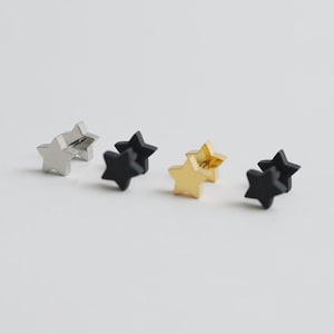 Star Barbell Earring • Whimsigoth Cartilage Stud • Tiny Tragus Threadless • 18g Helix Hypoallergenic Conch Labret • Dainty Black Piercing