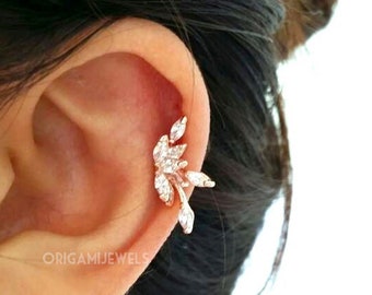 CZ Flower cartilage earring, threadless earrings, elegant ear sweeps, fashion ear Climbers, push pin ear jackets, elegant lotus flower studs