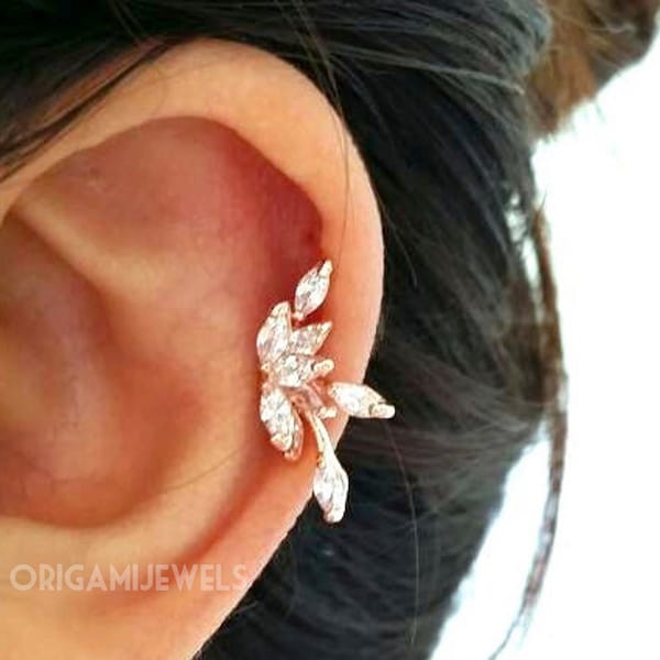 CZ Flower Cartilage Earring • Threadless Earrings • Elegant Ear Sweep • Fashion Ear Climbers • Pushback Ear Jackets • Lotus Flower Studs