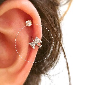 20g Paved Ribbon Cartilage Hoop • Silver Cartilage Hoop • Tragus Piercing Ring • Tragus Earring • Ribbon Tragus Huggie • Simple Endless Hoop