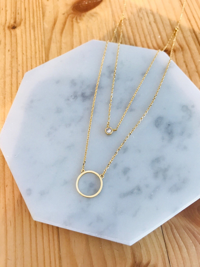 Double Layer Necklace Circle Collarbone Necklace Gemstone Etsy
