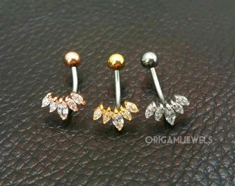 CZ Crown Belly Button Ring • Floating Navel Ring • Tiara Gold Belly Ring • Dainty Crown Navel Ring • Belly Piercing • Small Belly Jewelry