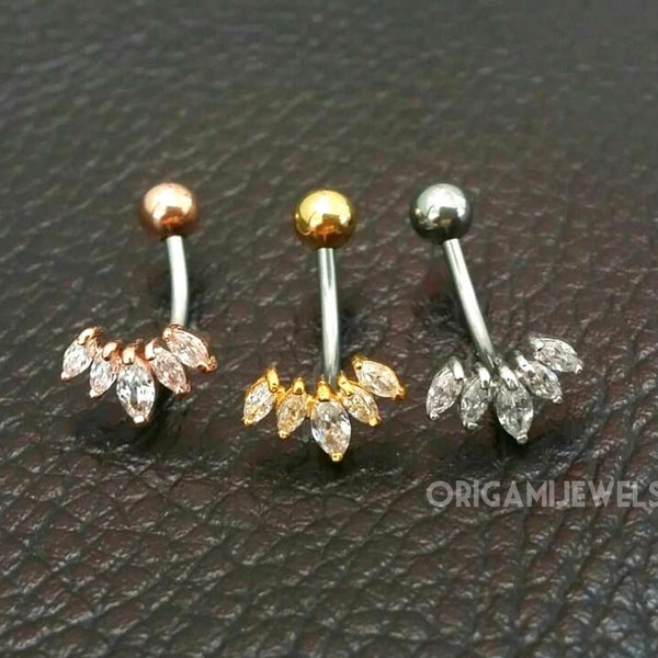 CZ Krone Bauchnabel Ring • Floating Nabel Ring • Tiara Gold Bauch Ring • Zierliche Krone Nabel Ring • Bauchnabelpiercing • Kleiner Bauch Schmuck