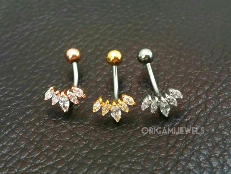 CZ Crown Belly Button Ring, floating navel ring, tiara gold belly ring dainty belly ring crown navel ring belly piercing small belly jewelry 