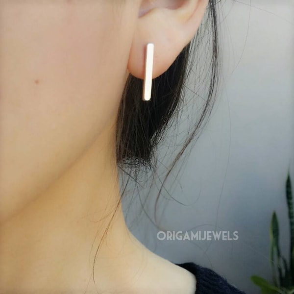 Long Bar Earrings • Silver Dangle Stud • Helix Line Piercings • Gold Line Lobe Studs • Minimalist Wedding Bar Jewelry • Bridesmaids Gifts