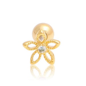 3D Flower Cartilage Earring • Dainty Unique Barbell • 4mm Flower Threadless Pushback • Small Tragus Piercing • Tiny Floral Conch Labret Stud