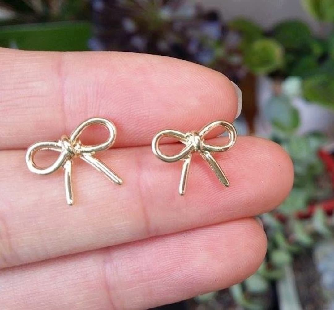 Bow Earrings 18k Gold Rose Gold Silver Plated Ribbon Earrings Tiny Bow Simple Knot Earrings Bridesmaids Gifts Wedding Favors Etsy UK