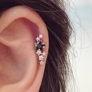 16g 18g 20g Shooting Star Cartilage Threadless Labret • Cute Ear Sweep Climbers • Delicate Earrings • Dainty Conch Stud • Star Line Piercing