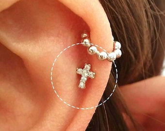 16g 18g 20g Pave Dainty Cross Cartilage Boucle d'oreille • Petit Tragus Threadless Labret • Boucle d'oreille en or scintillant • CZ Pave Criss Cross Piercing