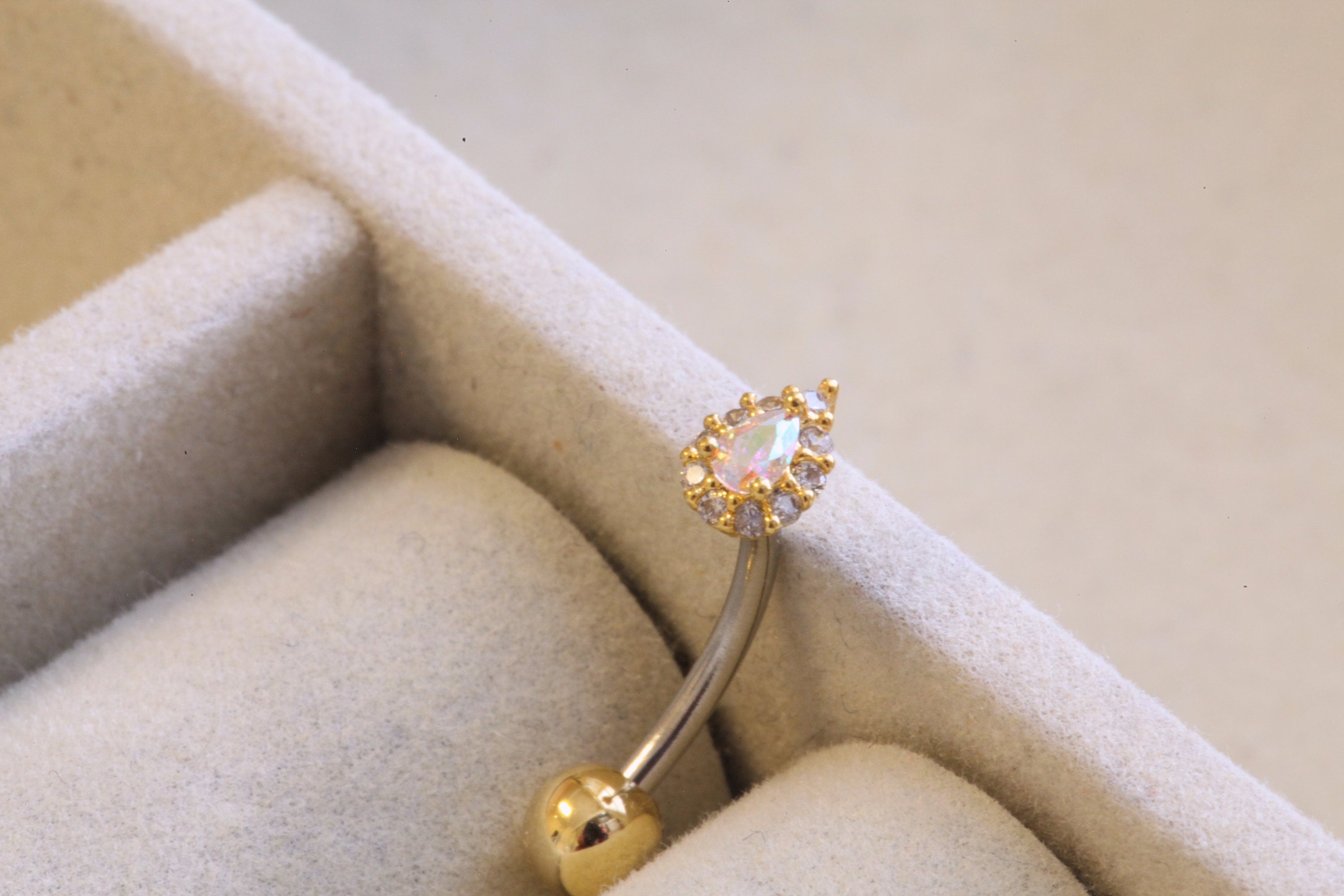 Iridescent Petite Teardrop Belly Ring • Tiny Floating Naval Ring • Teardrop Gold Ring • Sterling Silver Postpartum Comfortable Belly Jewelry